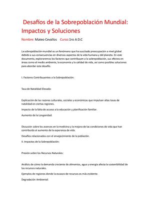 Desafíos De La Sobrepoblación Mundial Mateo Cevallos