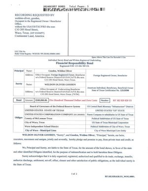 Recorded Registered Indemnity Bond (Security) $500k Weldon Oliver Gooden 001