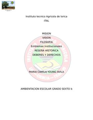 COLEGIO ITA DE LORICA - Mision,vision, emblemas institucionales, simbolos , himno, derechos y deberes- INSTITUTO TECNICO AGRICOLA DE LORICA - CORDOBA 2024 Maria young