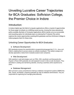 Unveiling Lucrative Career Trajectories For Bca Graduates Softvision College, The Premier Choice In Indore