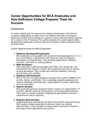 Career Opportunities For Bca Graduates And How Softvision College Prepares Them For Success