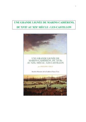 LES CASTILLON, UNE GRANDE LIGNÉE DE MARINS CADIÉRENS, DU XVIIe AU XIXe SIÈCLE