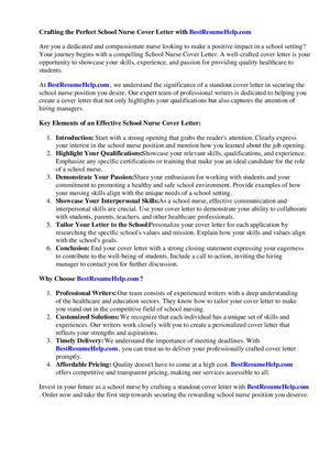 Best School Nurse Cover Letter