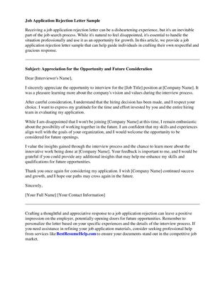 Job Application Rejection Letter Sample