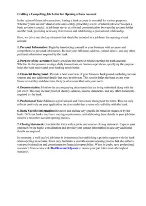 Job Letter For Opening Bank Account
