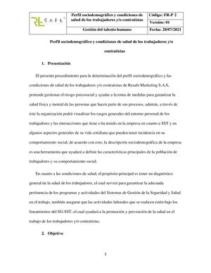 Perfil Sociodemográfico Resafe Marketing S A S