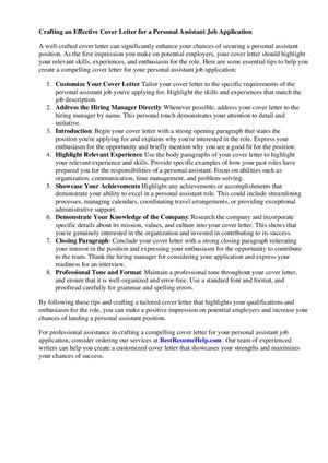 Cover Letter For Personal Assistant Job Application