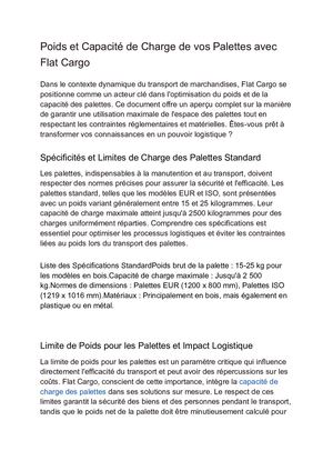 Poids Et Capacité De Charge De Vos Palettes Avec Flat Cargo