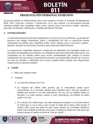Boletín 011 Feb Presentación Personal Femenina