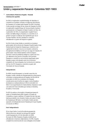 Unión Y Separación Panamá Colombia 1821 1903