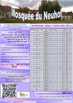 Calendrier Ramadan 2024 Neuhof