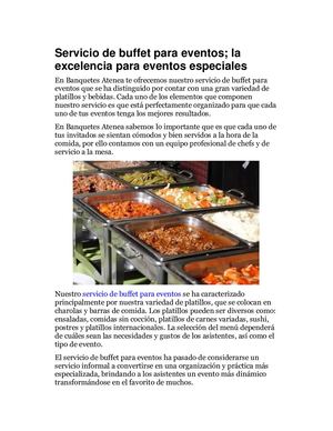 Servicio De Buffet Para Eventos; La Excelencia Para Eventos Especiales