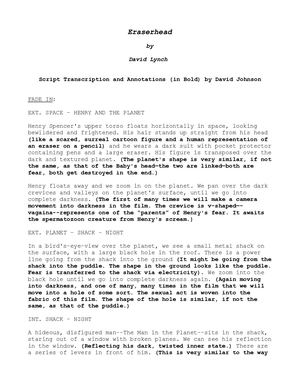 Eraserhead Annotated Script