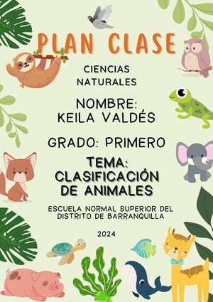 Plan Clase Clasificación de los Animales
