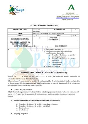 Modelo Acta Sesión De Evaluación