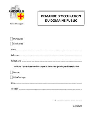 Demande D'occupation Du Domaine Public