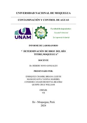 Determinacion Del Dbo5 Del Rio Titire