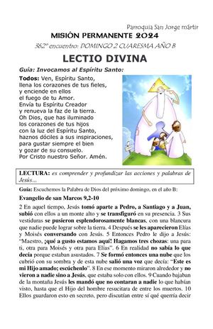 LECTIO DIVINA # 362 Domingo 2 Cuaresma B