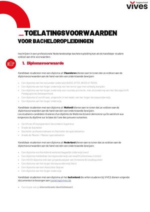 Toelatingsvoorwaarden bachelors