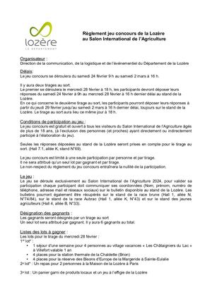 Modalités jeu concours Salon International de l'Agriculture 2024