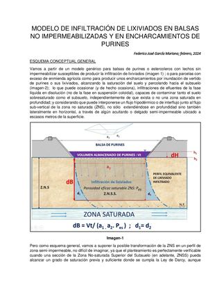MODELO DE INFILTRACIÓN DE LIXIVIADOS EN BALSAS NO IMPERMEABILIZADAS Y EN ENCHARCAMIENTOS DE PURINES