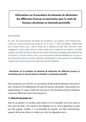 Note - Permis D'exploitation Et Licences Vente Alccol Vitis
