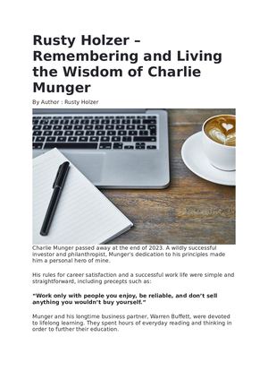 Rusty Holzer – Remembering And Living The Wisdom Of Charlie Munger
