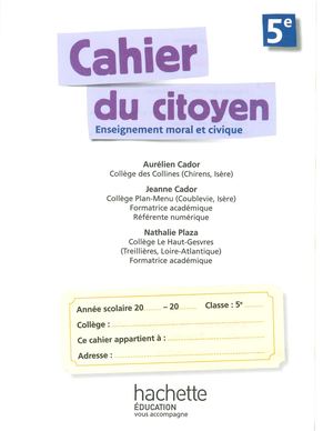 5e - Hachette - Cahier du citoyen EMC (2019)
