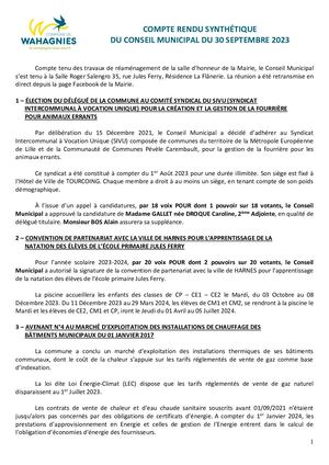 Cpte Rendu Synthetique Conseil Municipal 30 Septembre 2023