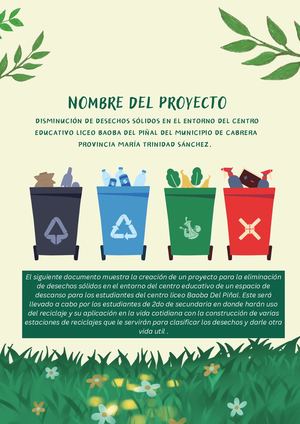 Proyecto eliminación de desechos sólidos en el entorno del centro educativo.