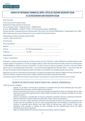 Contrat 2024 Restaurants Hors Rochefort Océan