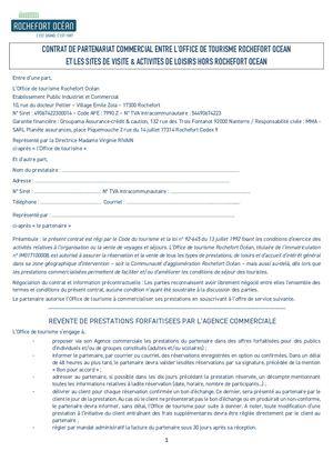 Contrat de partenariat 2024 Sites De Visite, Activites De Loisirs Activites De Loisirs Et Croisieristes Hors Rochefort Océan