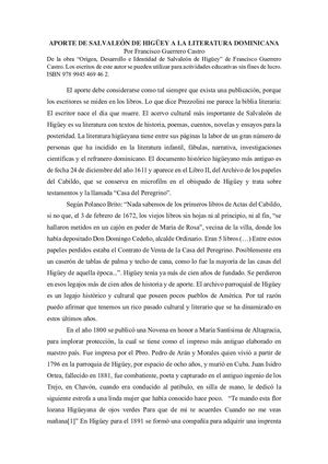 Aporte De Salvaleón De Higüey A La Literatura Dominicana