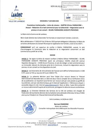 2024-044 - JUR - Prestations Intellectuelles Lettre de Mission Maître Ollivier Parracone Rédaction d'un Bail Commercial