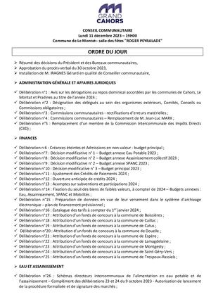 Séance du conseil communautaire du lundi 11 décembre 2023