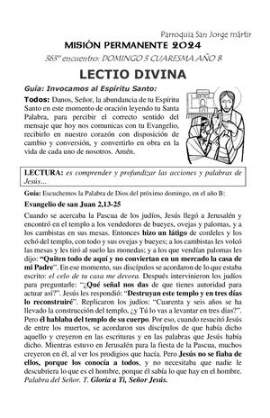 LECTIO DIVINA # 363 Domingo 3 Cuaresma B