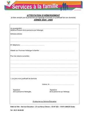 Attestation d'hébergement - Inscriptions scolaires 2024 2025