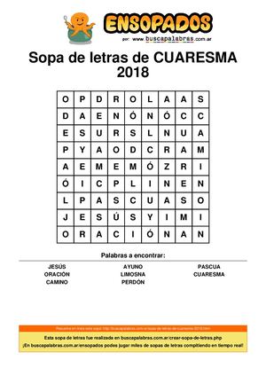 Sopa De Letras De Cuaresma 2018
