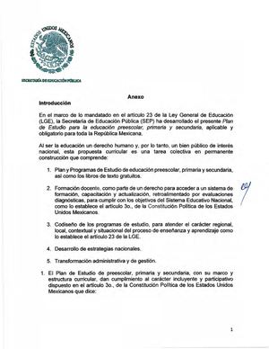 Plan De Estudios Para La Educacion Preescolar Primaria Y Secundaria (1)
