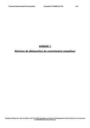 Désignation Du Commissaire Enquêteur