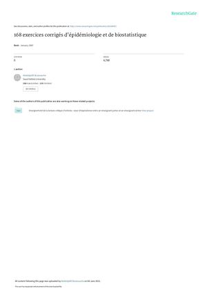 168 Exercices Corrigés D'épidémiologie Et De Biostatistique Pr Bezzaoucha