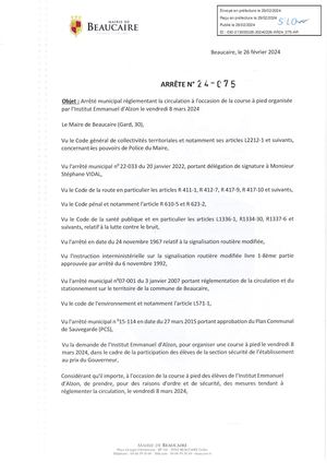 Parution Des Actes Administratifs (Arrêtés) D'aujourd'hui