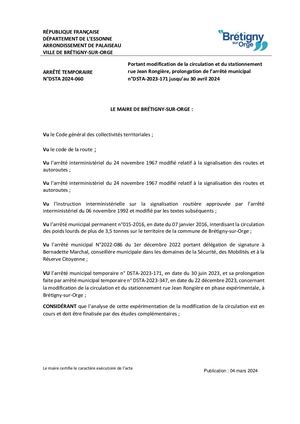 Dsta 2024 060 Prolongement Sens Unique Rue Jean Rongière