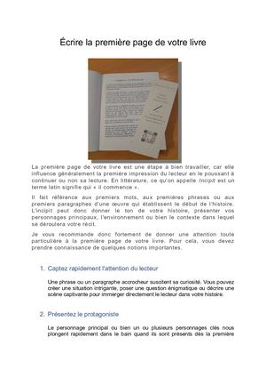 Écrire La Première Page De Votre Livre