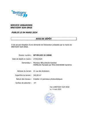 AVIS DE DEPOT DP 24 10048