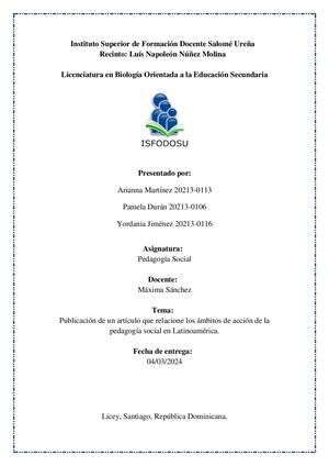 El papel de la pedagogía social en Latinoamérica: ámbitos de intervención