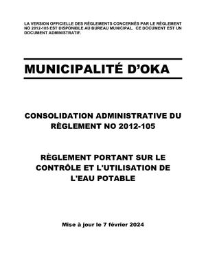 Règlement 2012-105 (Contrôle et utilisation de l'eau potable)