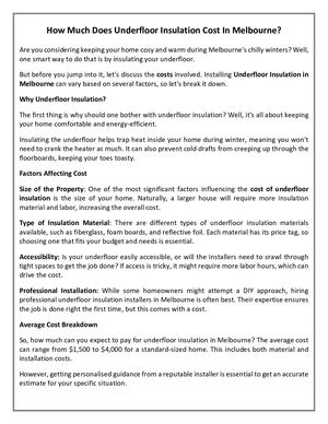 How Much Does Underfloor Insulation Cost In Melbourne