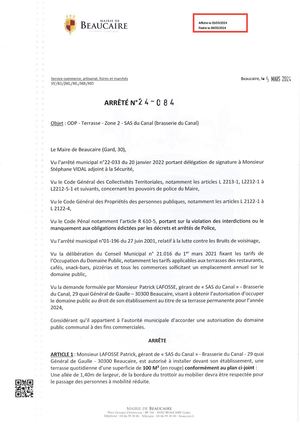 Parution Des Actes Administratifs (Arrêtés) D'aujourd'hui