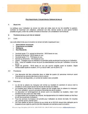 Politique pour l'utilisation du terrain de balle